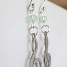Load image into Gallery viewer, Treble Clef Earrings with Faceted Green Fluorite Stones