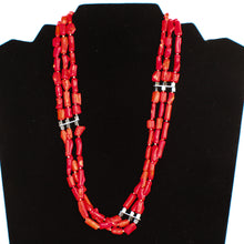 Load image into Gallery viewer, Bamboo Coral with Hematite Triple-Strand Necklace