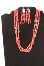 Load image into Gallery viewer, Bamboo Coral with Hematite Triple-Strand Necklace