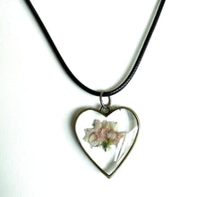 Load image into Gallery viewer, Pink Flower in Resin Heart Bezel Necklace