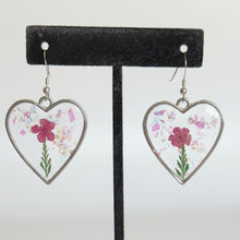 Load image into Gallery viewer, Heart Shaped Earrings with Dried Flowers and Mica Flakes