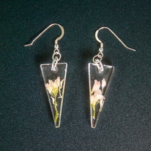 Load image into Gallery viewer, Snapdragon Flower Petals in Resin Triangle Earrings