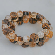Load image into Gallery viewer, Tiger Eye Flowers and Citrine Memory Wire Wrap Bracelet
