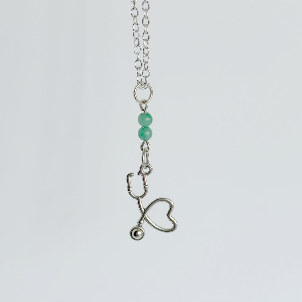 Nurses Appreciation Gift - Heart Stethoscope Necklace with Green Onyx