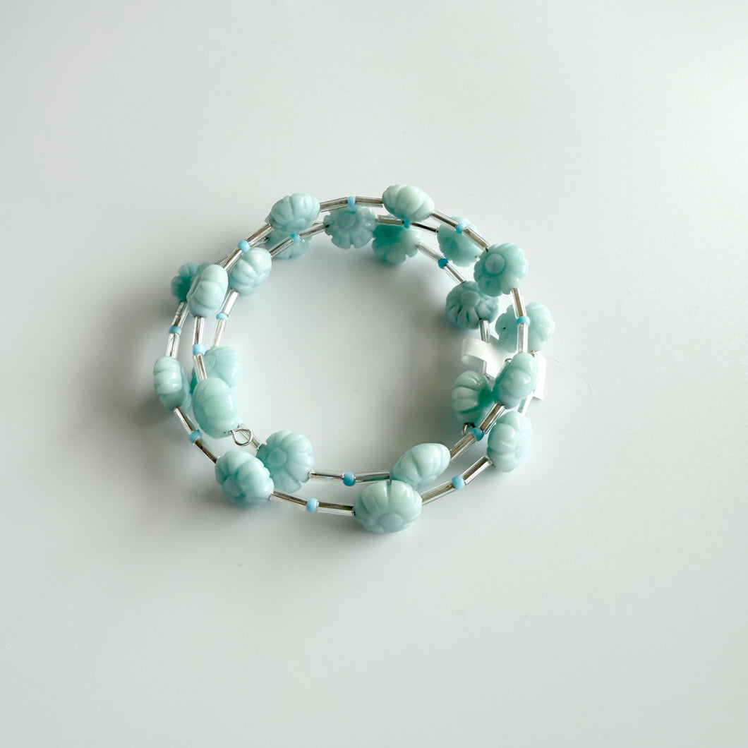 Amazonite Carved Flower Wrap Bracelet